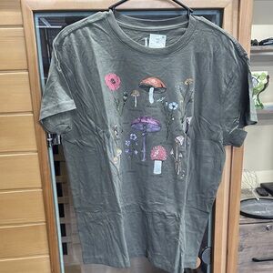 Target Olive Green Graphic Tee with Mushroom Design
